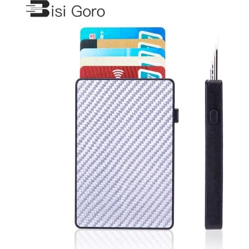 BISI GORO Smart Business Card Holder 2021 Touch Carbon Slim Wallet RFID Protector de tarjeta de cr dito Button Card Case Male