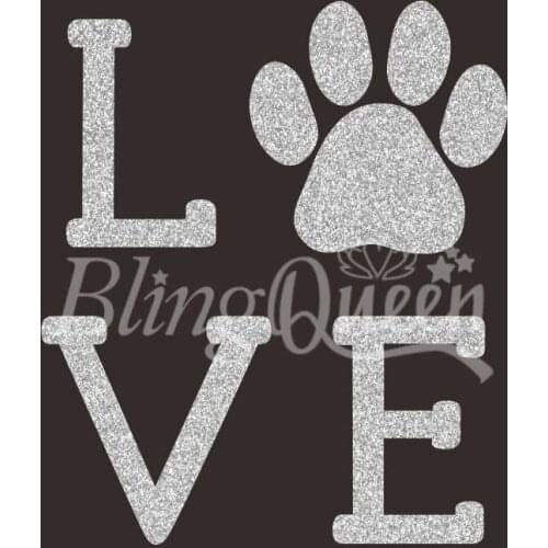BlingQueen 12PCS/LOT Custom Glitter Love Paw Iron-on Transfers Hot Fix Motifs, Colors and Sizes can be customized
