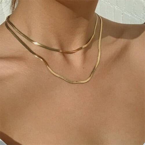 Fashion Golden Double-Layered Snake Chain Link Choker Necklace For Women Bohemian Multilayer Chain Charm Necklaces Jewelry