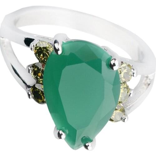 Pear Green Corundum 10*14mm Semi-precious Stone Sterling Silver AiMolies Ring Q0022LGY