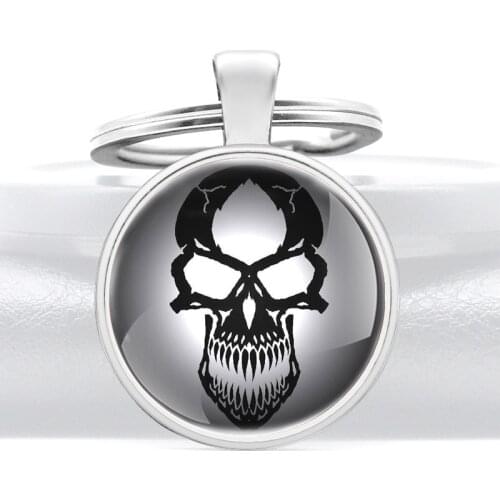 Steampunk Skull Glass Dome key Chains Classic Skeleton Men Women Key Ring Jewelry Gifts