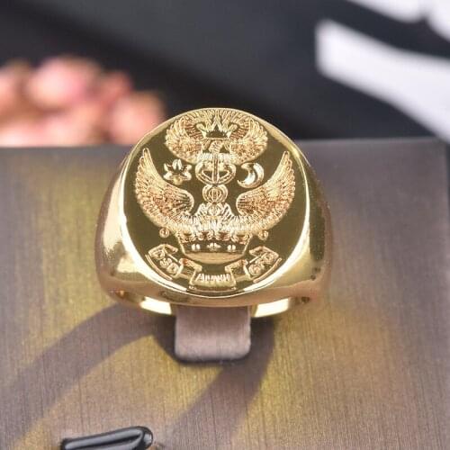 Classic Mens Gold Plated Anniversary Ring Royal Noble Gentleman Family Seal Badge Double-Headed Eagle Rings Party Men Jewelry