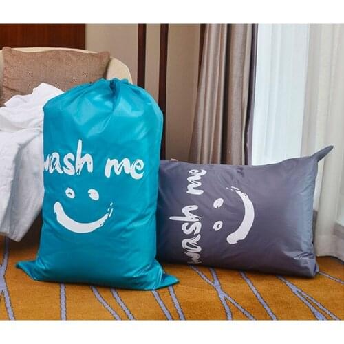 WASH ME Smile Laundry Basket Foldable Bath Hamper Dirty Clothes Drawstring Storage Bags Bathroom Rack Clothes Organizer
