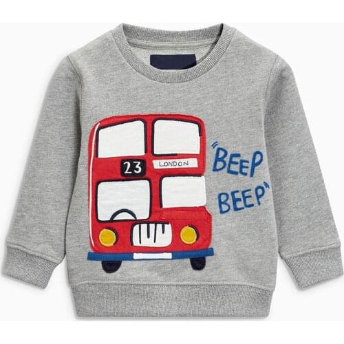 Little Maven New Autumn Spring Children Cute Grey Bus Applique Cotton Knitted Terry Full- sleeved O-neck Boys Casual Hoodies