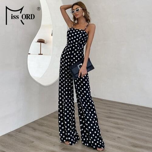 Missord 2021 Summer Sexy Jumpsuit Women Elegant Rompers sleeveless Straps Off Shoulder Dot Backness Long Pants Beach Sundress
