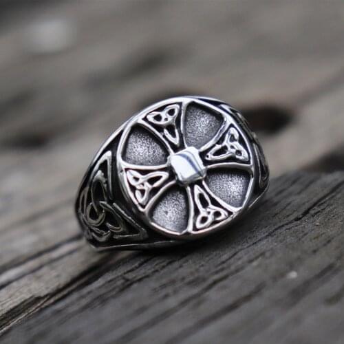 Mens 316L Stainless Steel Rings Celtics Knot Cross Signet Ring Fashion Biker Jewelry