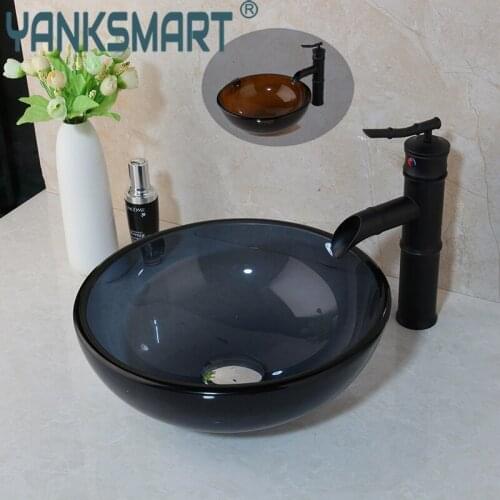 Black Bathroom Sink Set Bacia De Banheiro With Matte Black Faucet Multiple Colour Glass Tempered Glass Basin Mixer Tap Set