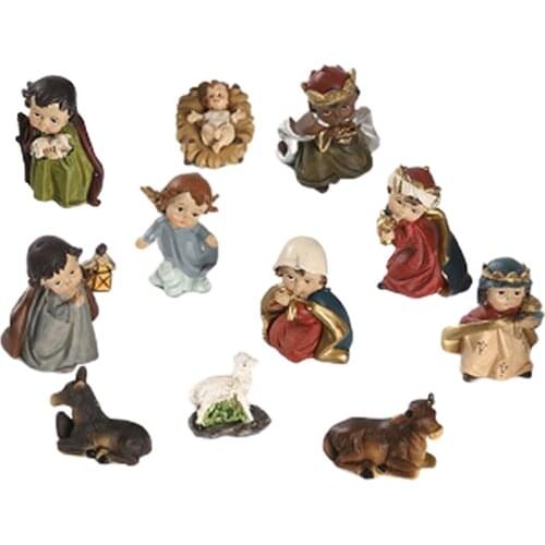 Resin Statue Nativity Set Xmas Crib Statue Baby Hand Painted Manger Miniatures Ornaments Gift Festival