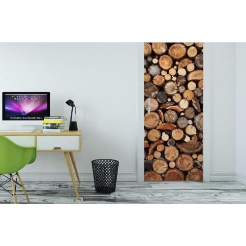 3D Wooden Pile Wall Art Door Mural Wallpaper mural Wall Print Decal Wall Deco Wall Mural Photo self adhesive door wrap
