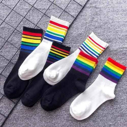 New Womens Striped Socks Colorful Cotton Socks College Girl Length Knee Sock Summer Streetwear Hip-hop Style Fashion Harajuku
