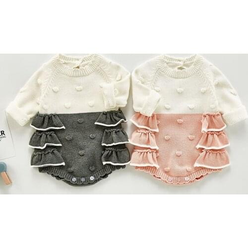 New 2020 Newborn Girls Jumpsuits Clothes Autumn Winter Baby Girls Sweet Lace Rompers Knitted Long Sleeve Children Rompers