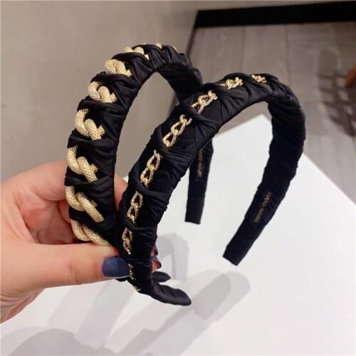 South Koreas new alloy metal chain hoops punk female surname black wide-brimmed flannelette headwear fashion hair accessories