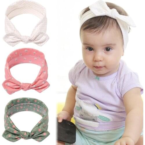 Newborn Infant Print Bunny Ears Headband Baby Girls Rabbit Lug Bowknot Hairband Handmade Children Headwear