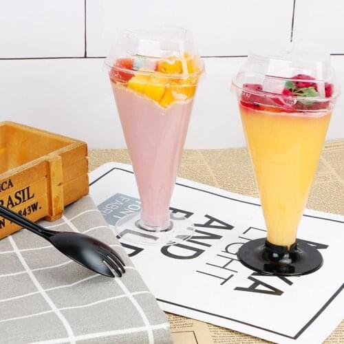 Heart Shaped Pudding Cup Disposable Cake Cup Plastic Transparent Mousse Cup Goblet Shape Packing Tool Take Away Tableware 20pcs