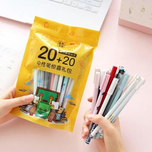 20pcs/Lot Gel Pens for School Office Supplies Kawaii Stationery Ballpoint Pen Promotion Gift 0.38mm Writing Point Black Ink Pen