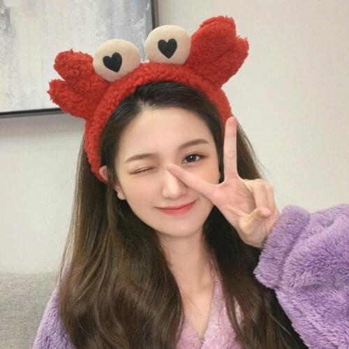 Cute Crab Big Eyes Pink Blue Yellow Red Green Orange Non-Slip Fluffy Hair Hoop Headbands Headwear For Women