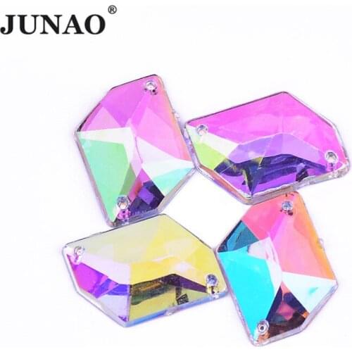 JUNAO 13x18mm Crystal AB Sew On Rhombus Rhinestones Flatback Fancy Acrylic Crystal Stone Sewing Strass Diamond for Shoes Bags