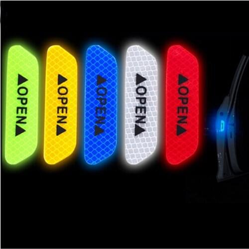 4 Pcs Car Door Safety Warning Reflective Stickers OPEN Sticker For Skoda Rapid Octavia A2 A5 RS A7 Yeti Fabia Scout kodiaq
