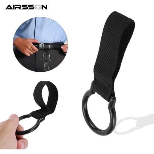 Outdoor Duty Belt Ring Holder Tactical Molle Buckle Carabiner Belt Backpack Flashlight Clip Hanging Keychain for Camping Hiking