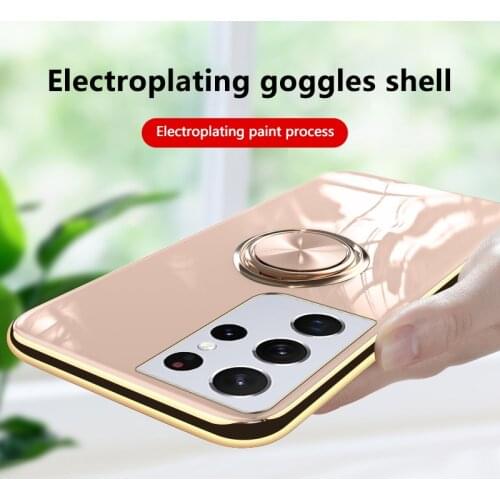 Luxury Cute Plating Silicone Ring Bracket Phone Case For Samsung Galaxy S21 S20 FE Note 20 10 9 Plus A32 Ultra-thin Stand Cover