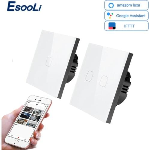 EsooLi Smart Home 1/2/4 Gang 1 way Wireless WiFi EU Standard Touch Switch Wall Light Switch,White Luxury Crystal Glass