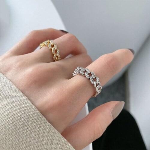 High Quality Micro-inlaid Zircon Chain Rings For Women Luxury Elegant Brand Design Gold Silver Color Finger Ring Girls Gift