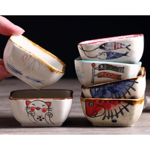 Japanese Style Retro Flavored Dish Creative Hand-painted Ceramic Snack Small Dish Home Pickle Dish Mustard Dish Soy Sauce Dish