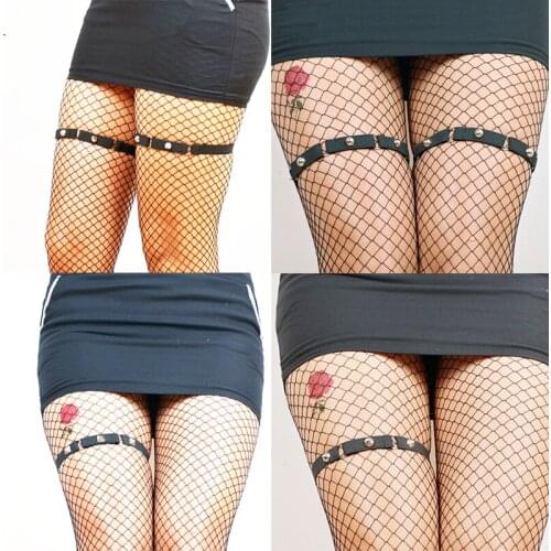 Womens Sexy Leg Thigh Harness Garter Belt Punk Gothic with Hollow Heart Metal Ring Party Costume Bondage Cage Straps Bra