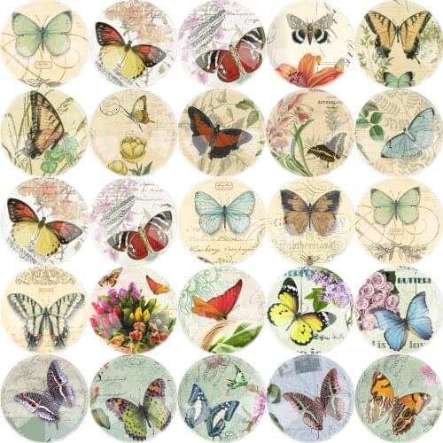 10~25mm 12~50pieces Butterfly Mix Pattern Flatback Cameo Cabochon Glass Cabochon DIY Handmade Glass Jewelry Accessories