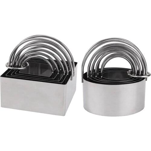 10 Pack Cookie Cutters,Stainless Steel Round & Square Biscuit Pastry Cutter with Handle,for DIY Donut Fondant Sugar Cake