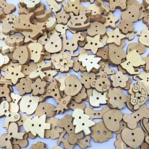 1000pcs Mixed Shapes Cute Cartoon Wooden Buttons 2 Holes Sewing Buttons Baby Crafts Toys Scrapbooking