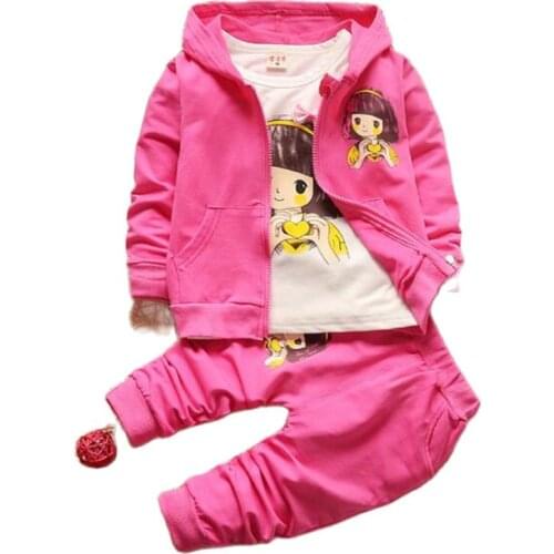 2021 childrens clothing spring and autumn girls baby fashion hooded cartoon girl than heart three-piece baby suit 0-4Y