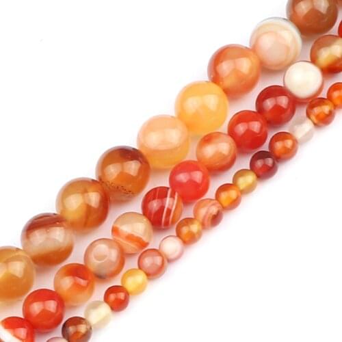 4 6 8MM Natural Orange Striped Agate Stone Beads Round Spacer Loose Onyx Beads for DIY Jewelry Making Bracelet Earring Pick Size