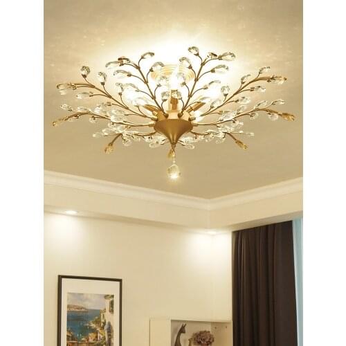 American Ceiling Light Bedroom Crystal Lamp Living Room Restaurant Study Aisle Corridor Porch Gold K9 Crystal Dining Room