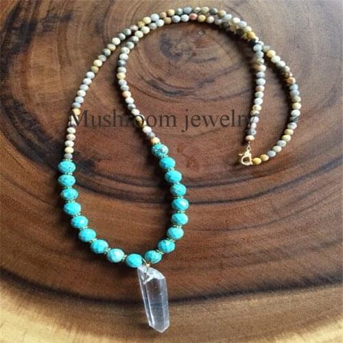 Long Turquoises Beads Amazonite Beaded Long Boho Necklace