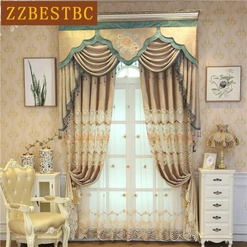 European luxury royal villa dark gold embroidered blackout Curtains for Living Room Classic high quality Curtain for Bedroom