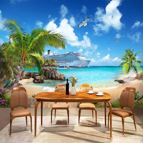 Custom Wall Mural Cruise Ship Beach Seascape Photo Backdrop Wall Paper Living Room Bedroom Dining Room Decoration Wall Painting