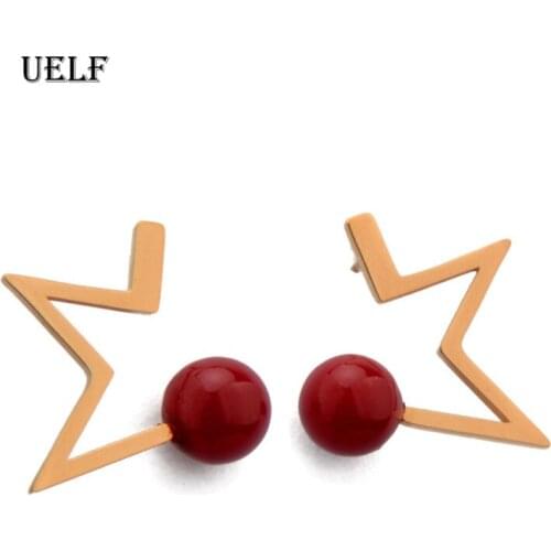 Uelf Geometry Star triangle Small Earrings With Red Stone Gold Color Simple Earring For Women Men Jewelry