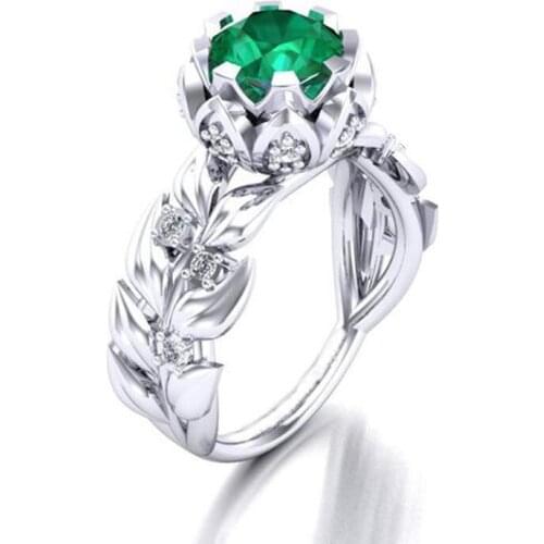 Hainon Wedding Crystal Silver Color Rings Vine Leaf Design Engagement Cubic Zircon Ring Fashion Bijoux For Women Ladies Jewelry