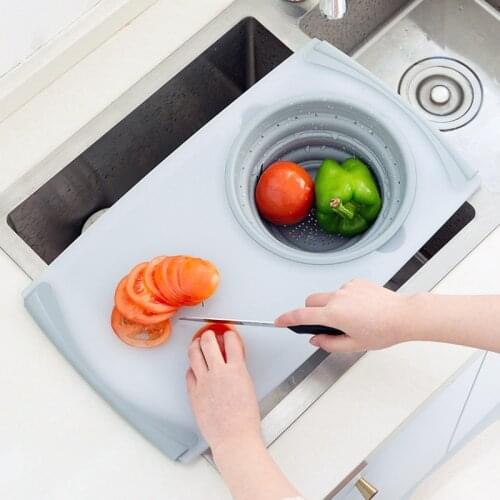 Innovative Multi-Functional 3 in 1 Chopping Board Detachable Folding Drain Basket Sink Cutting Board Kitchen Tools Knives Dining