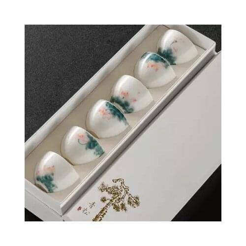 Hand-painted Ceramic Tea Cups Tea 6 Single Cup Small Tea Set Japanese kung Fu Tea Cups Suit Household Gift Set Free Shipping