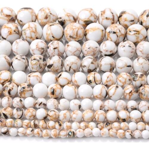 Natural Stone Bead Round White Shell Pine Loose Spacer Beads for Jewelry Making DIY Bracelet Earring Accessories 4/6/8/10/12mm
