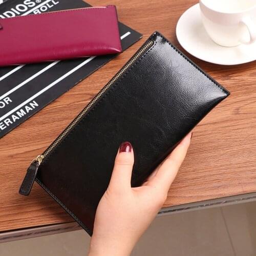 MJ Women Leather Wallet Thin PU Leather Card Holder Long Wallet Clutch Purse Zipper Phone Bag