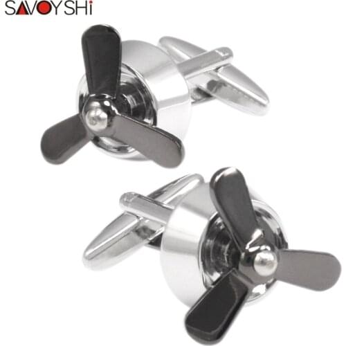 SAVOYSHI Fashion Black Cufflinks for Mens Shirt Cuff buttons High Quality Propeller Cuff Links Brand Jewelry Free engraving