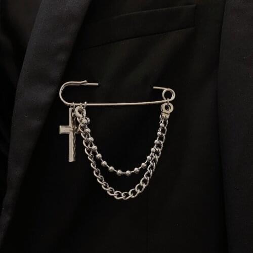Egirl Style Brooch Metal Cross Pendant Statement Different Chains Pendant Brooch Men Women Eboy Clothing Metal Accessories