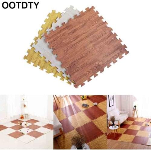 Soft Eva Foam Puzzle Crawling Mat 10pcs Wood Interlock Floor Tiles;Waterproof Rug For Kids,Living Room,Gym