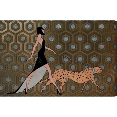 Wall Art Canvas Home Black Dress Lady Decor Painting HD With Leopard Print Modern Posters Cuadros Modular Pictures Living Room