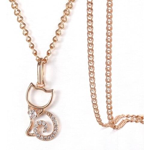 585 Rose Gold Cute Cat Kitty Pendant Necklace for Women Girls Snake Link Chain Pendant CZ Charm Gift Jewelry Gifts LGP434