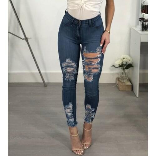 Sexy Skinny Ripped Jeans Stretchy Jeans for Women Denim Blue Butt Lift