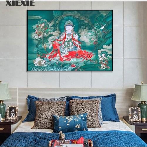 Buddha Poster Thangka Tibetan Chinese Religion Style Canvas Painting Art Poster Wall Picture Living Room Home Decoration